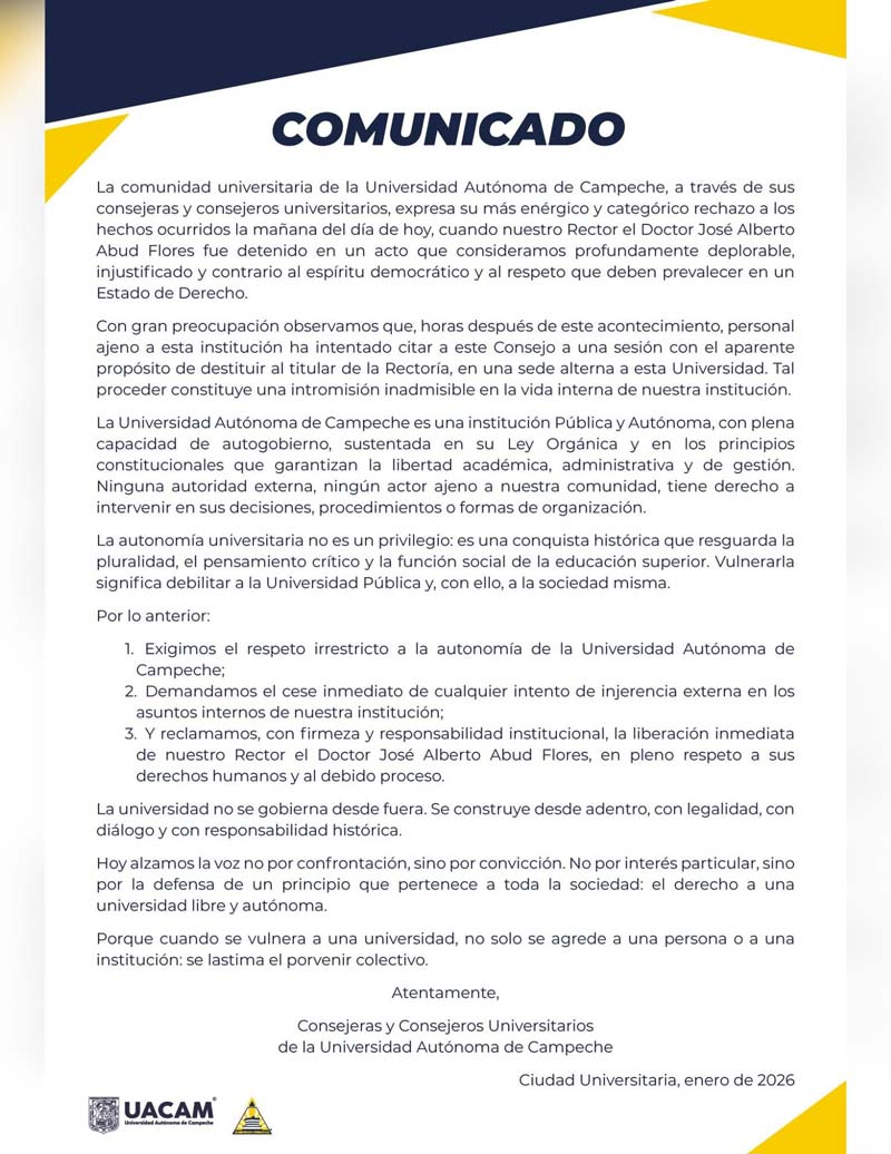 Detienen al rector de la Universidad Autónoma de Campeche; localizan presunta cocaína en su camioneta