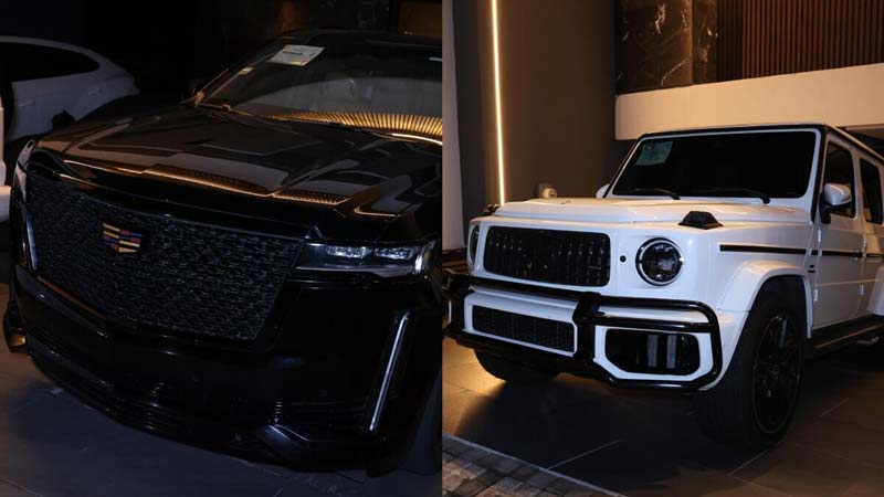 Autos de lujo asegurados a 'El Amarillo' en Puebla.