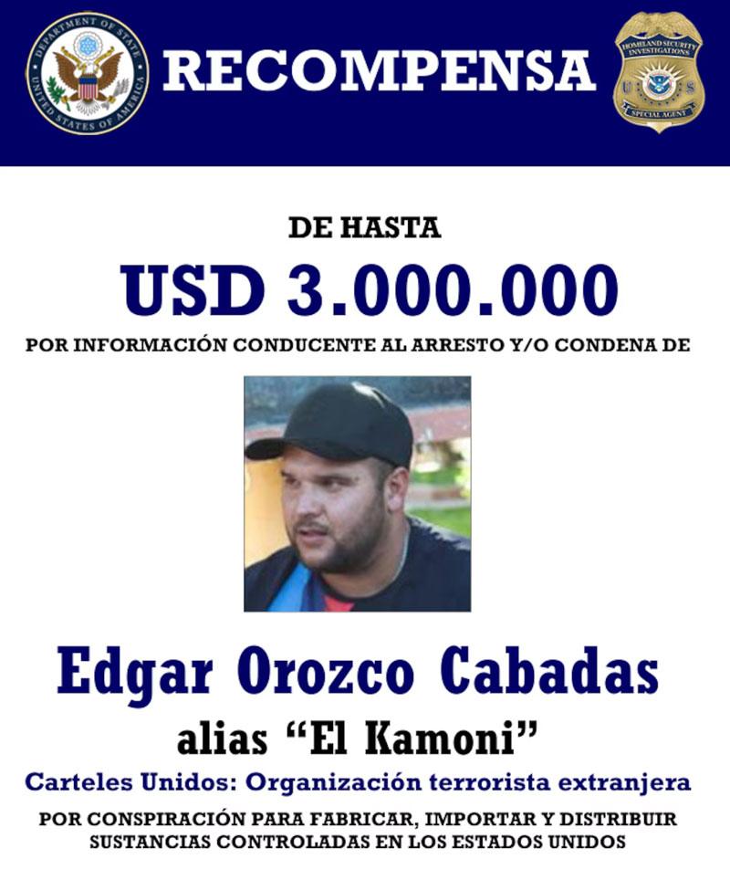 Orozco Cabadas enfrenta una orden de extradición a Estados Unidos por delitos de narcotráfico y una recompensa de hasta 3 millones de dólares.