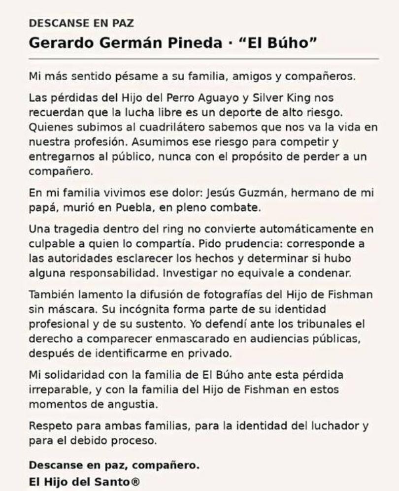 Comunicado del Hijo del Santo sobre caso "El Búho"