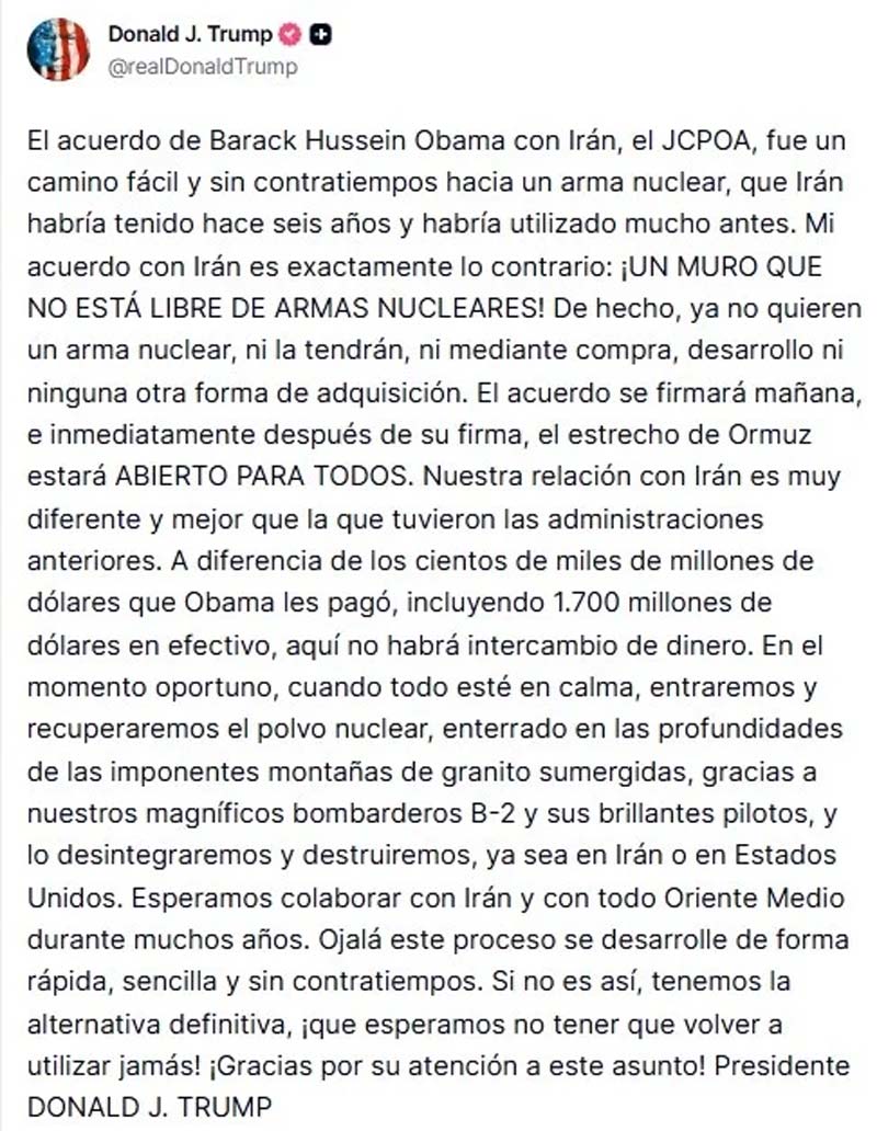 Irán doblega a EE.UU.: Trump confirma que firmará acuerdo este domingo; ‘Estrecho de Ormuz reabrirá’