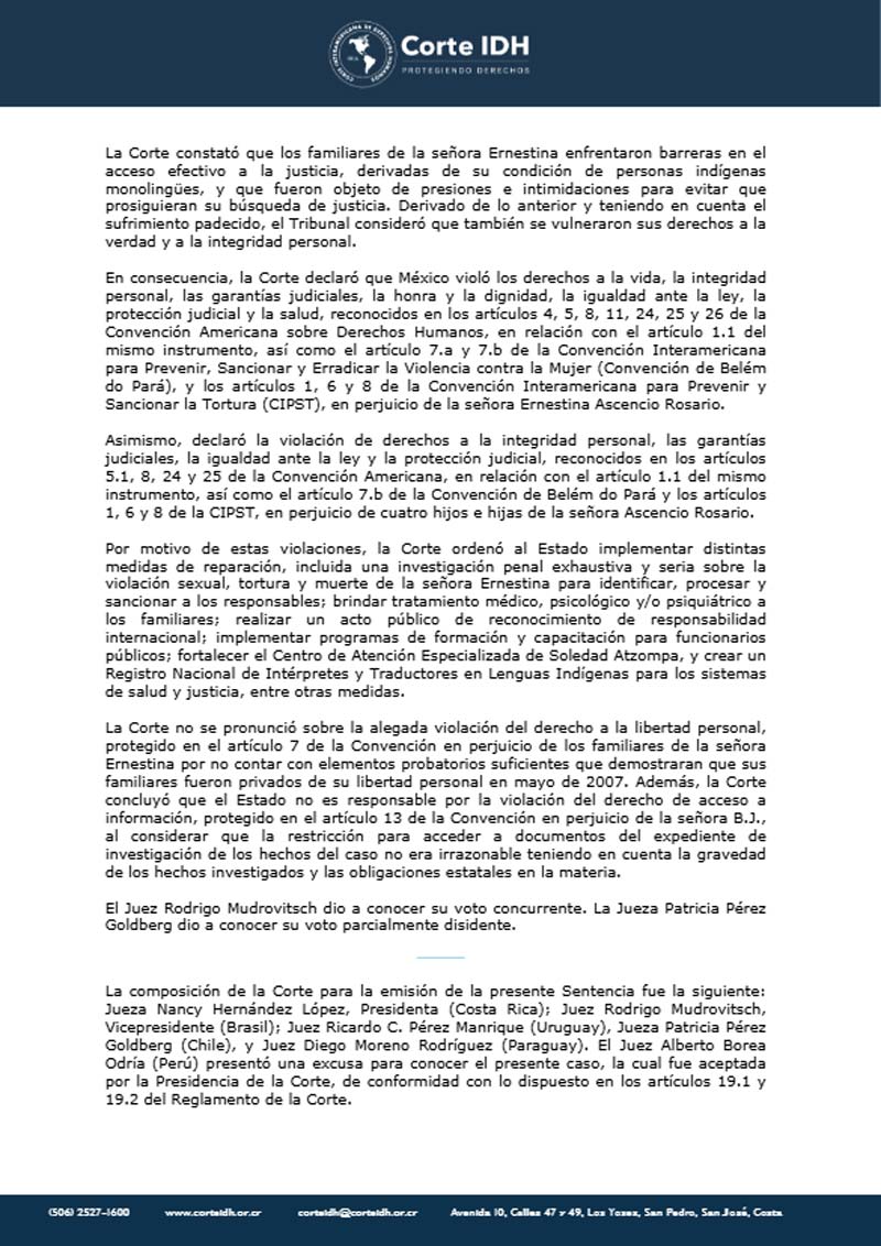 Corte IDH responsabiliza a México por violación, tortura y muerte de Ernestina Ascencio