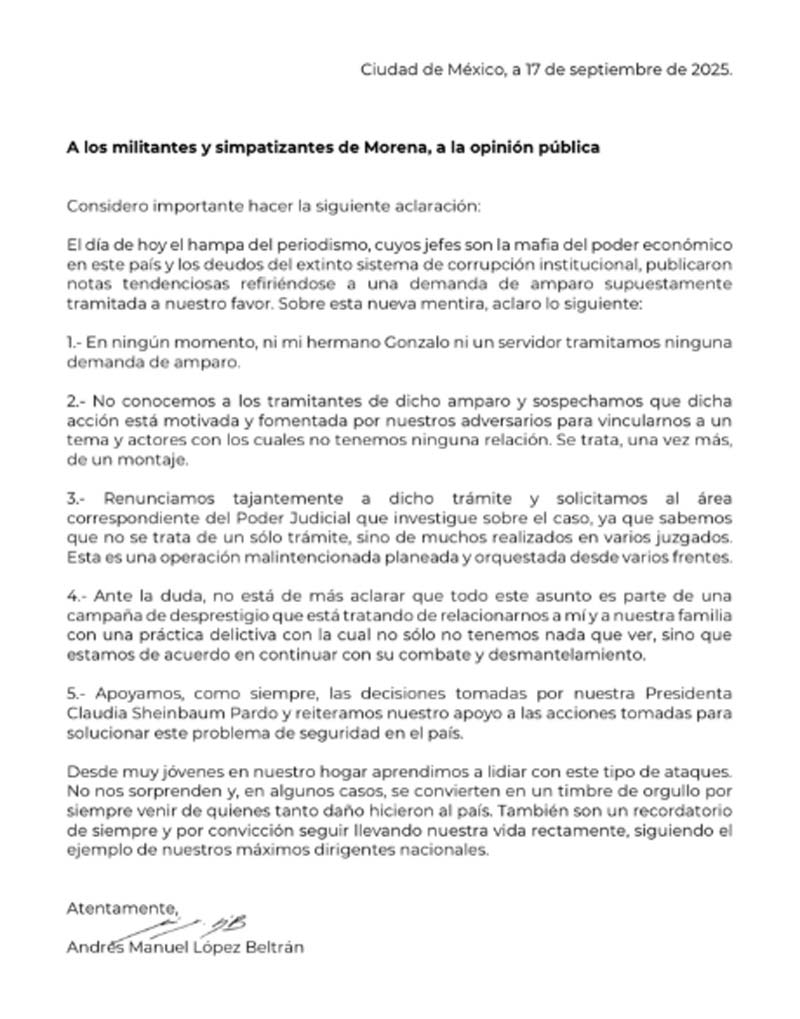 Hijos de AMLO niegan haber solicitado amparo por huachicol