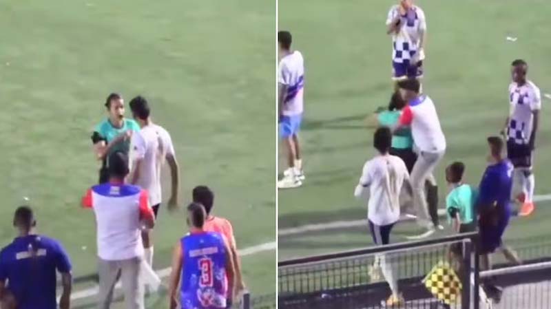 Jugador golpea a la árbitra y ella responde con patada tras tarjeta roja