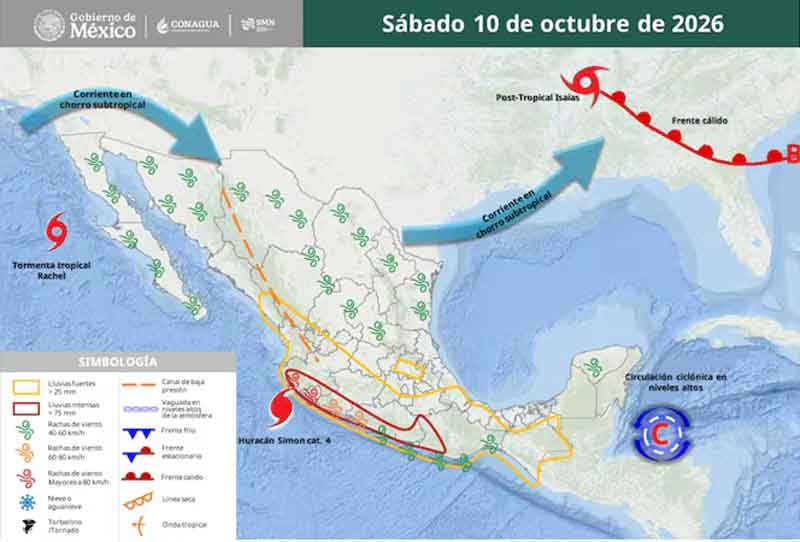 Ciclones tropicales generan condiciones adversas con tormentas intensas y ráfagas peligrosas en el Pacífico.