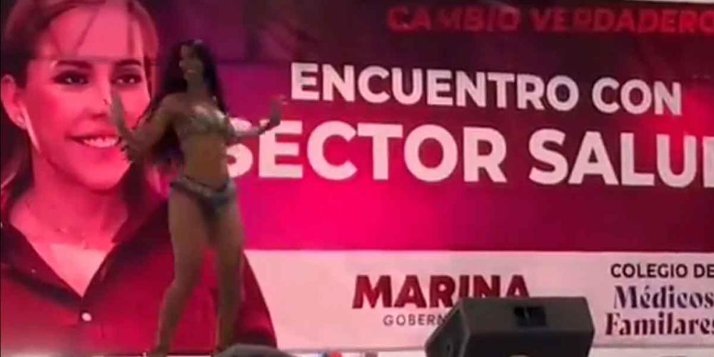Chica en bikini bailando en acto de campaña de Morena causa indignación y críticas en Durango