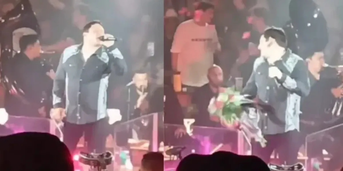 VIDEO. Julión Álvarez es golpeado por un "ramo buchón" lanzado por fan