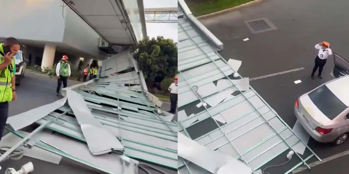 Cae techo de puente peatonal en el AICM: una automovilista resulta afectada en incidente en Terminal 1