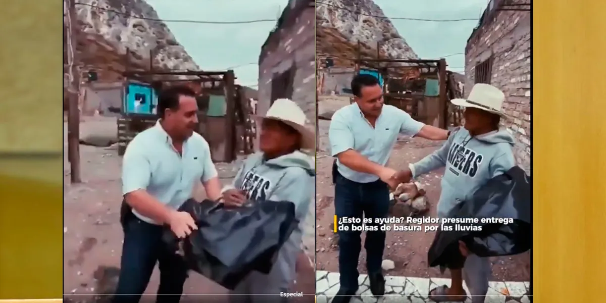 Regidor reparte bolsas de plástico tras lluvias en Torreón y genera fuertes críticas. VIDEO