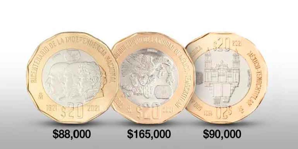 Valoran monedas conmemorativas de 20 hasta 165 mil pesos en internet