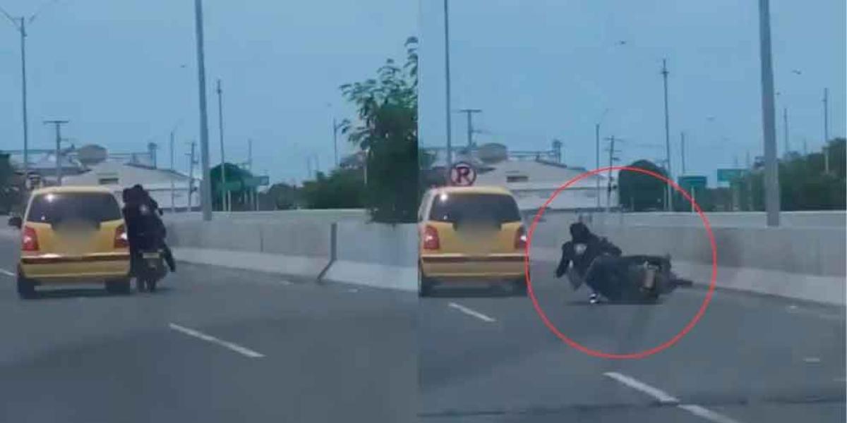 VIDEO. Justicia por mano propia. Taxistas persigue y arrolla a pareja de motociclistas que lo habían robado