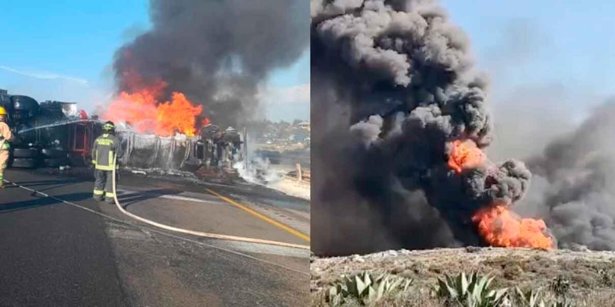 Choque de pipas ocasiona FUERTE INCENDIO en autopista Puebla-Orizaba