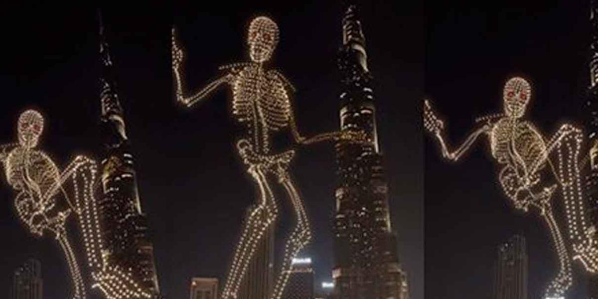Show de drones en Dubái, crean esqueleto gigante para celebrar Halloween