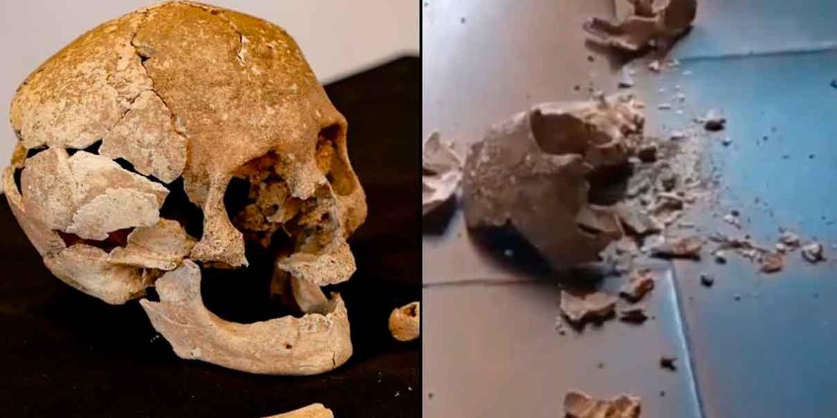 Tiran cráneo de 700 años de historia en Puebla; quedó hecho pedazos