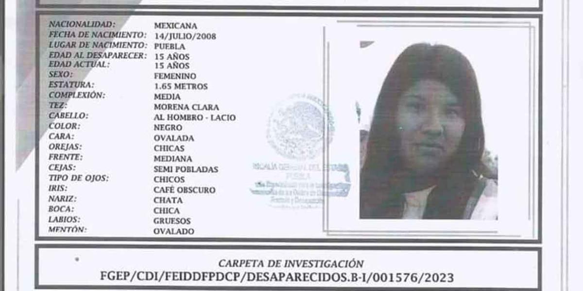 ALERTA AMBER. Urge localizar a Ximena Arrieta de 15 años; desapareció en Huejotzingo