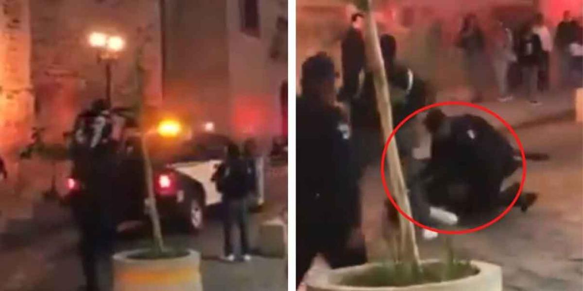 VIDEO. Policía de de Oaxaca se cae de la patrulla y sus compañero ahí lo dejan
