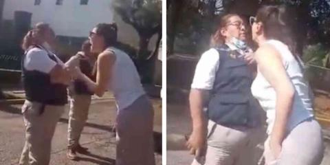 VIDEO. Mujer golpea y escupe a guardia de seguridad en Metepec; la llaman #LadyEscupitajo