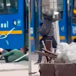 Motociclista y hombre en muletas sostienen reprobable pelea en Bogotá 